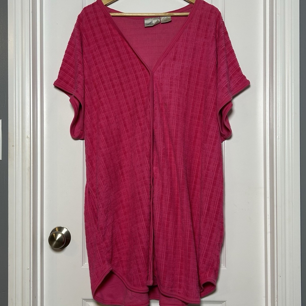 Hampton House Vintage 90s Cotton Blend Hot Pink Terrycloth Swim Cover Up Dress